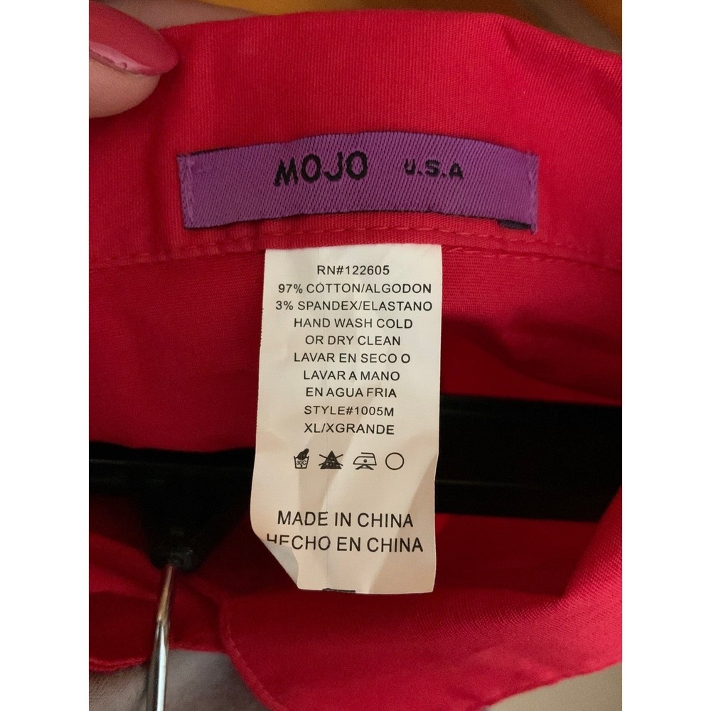 MOJO USA XL Red‎ 3/4 Sleeve Button Down Shirt Top Blouse - Picture 2 of 2